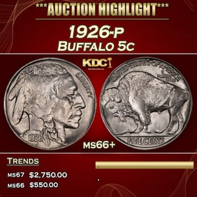 1926-p Buffalo Nickel 5c ms66+ SEGS