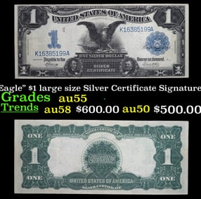 1899 $1 large size Silver Certificate "Black Eagle" Grades Choice AU Signatures Elliott/White