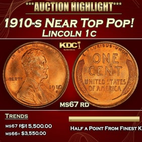 1910-s Lincoln Cent Near Top Pop! 1c ms67 rd SEGS