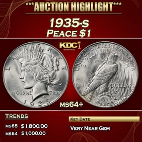 1935-s Peace Dollar $1 ms64+ SEGS