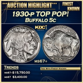 1930-p Buffalo Nickel TOP POP! 5c ms67+ SEGS