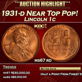 1931-d Lincoln Cent Near Top Pop! 1c ms67 rd SEGS