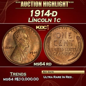 1914-d Lincoln Cent 1c ms64 rd SEGS