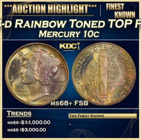 1938-d Mercury Dime Rainbow Toned TOP POP! 10c ms68+ FSB SEGS