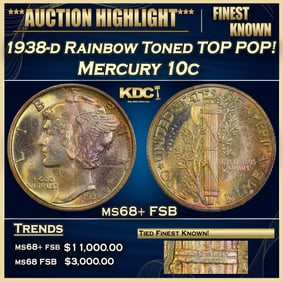 1938-d Mercury Dime Rainbow Toned TOP POP! 10c ms68+ FSB SEGS