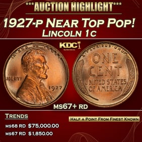 1927-p Lincoln Cent Near Top Pop! 1c ms67+ rd SEGS