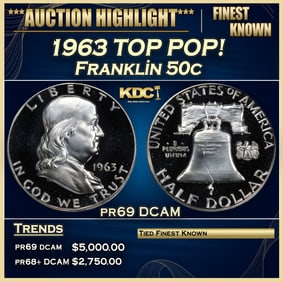 1963 Proof Franklin Half Dollar TOP POP! 50c pr69 DCAM SEGS