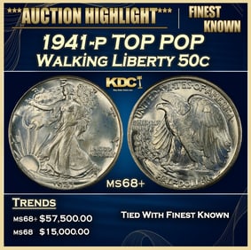 1941-p Walking Liberty Half Dollar TOP POP 50c ms68+ SEGS