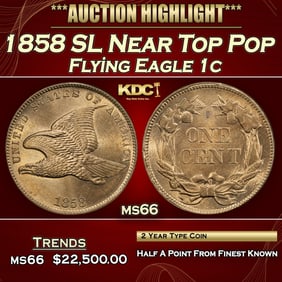 1858 SL Flying Eagle Cent Near Top Pop 1c ms66 SEGS