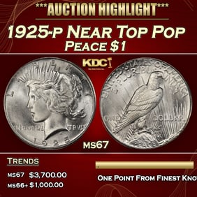 1925-p Peace Dollar Near Top Pop $1 ms67 SEGS