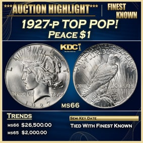 1927-p Peace Dollar TOP POP! $1 ms66 SEGS