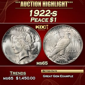 1922-s Peace Dollar $1 ms65 SEGS