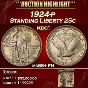 1924-p Standing Liberty Quarter 25c ms66+ FH SEGS