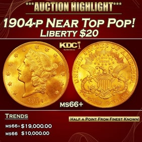 1904-p Gold Liberty Double Eagle Near Top Pop! $20 ms66+ SEGS