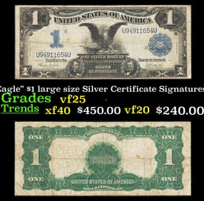1899 $1 large size Silver Certificate "Black Eagle" Grades vf+ Signatures Teehee/Burke