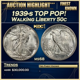 1939-s Walking Liberty Half Dollar TOP POP! 50c ms68 SEGS