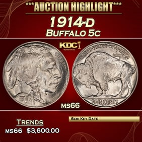 1914-d Buffalo Nickel 5c ms66 SEGS