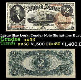 1880 $2 Large Size Legal Tender Note Grades Select AU Signatures Burce/Wyman