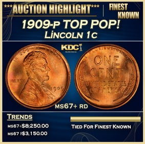 1909-p Lincoln Cent TOP POP! 1c ms67+ rd SEGS