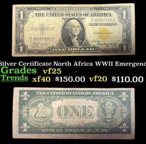 1935A $1 Silver Certificate North Africa WWII Emergency Currency Grades vf+