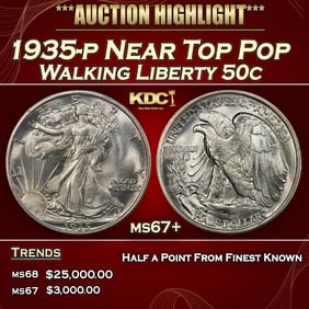 1935-p Walking Liberty Half Dollar Near Top Pop 50c ms67+ SEGS