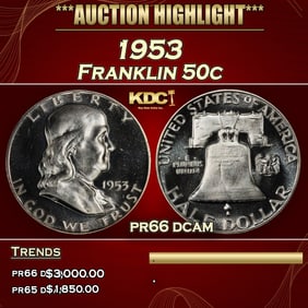 1953 Proof Franklin Half Dollar 50c pr66 dcam SEGS
