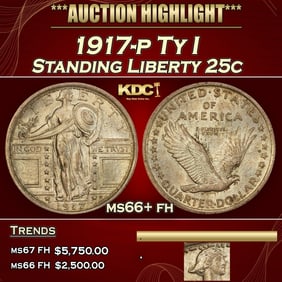 1917-p Ty I Standing Liberty Quarter 25c ms66+ fh SEGS