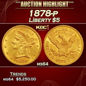 1878-p Gold Liberty Half Eagle $5 ms64 SEGS