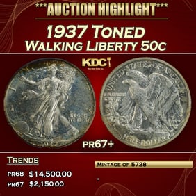 1937 Proof Walking Liberty Half Dollar Toned 50c pr67+ SEGS
