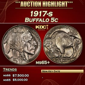 1917-s Buffalo Nickel 5c ms65+ SEGS