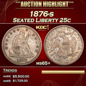 1876-s Seated Liberty Quarter 25c ms65+ SEGS