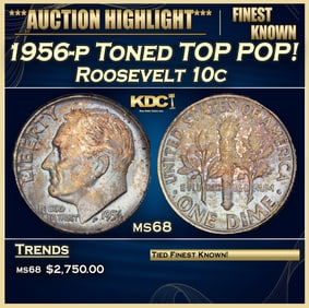 1956-p Roosevelt Dime Toned TOP POP! 10c ms68 SEGS