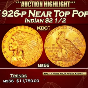 1926-p Gold Indian Quarter Eagle Near Top Pop! $2 1/2 ms66 USCG