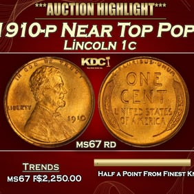 1910-p Lincoln Cent Near Top Pop! 1c ms67 rd SEGS