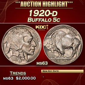 1920-d Buffalo Nickel 5c ms63 USCG