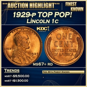 1929-p Lincoln Cent TOP POP! 1c ms67+ rd SEGS