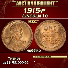1915-p Lincoln Cent 1c ms66 rd SEGS