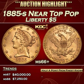 1885-s Gold Liberty Half Eagle Near Top Pop $5 ms66+ SEGS