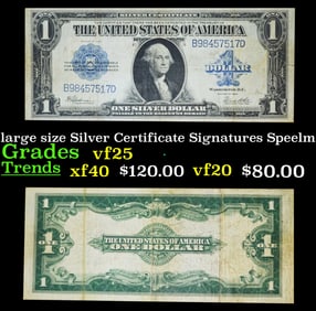 1923 $1 large size Silver Certificate Grades vf+ Signatures Speelman/White