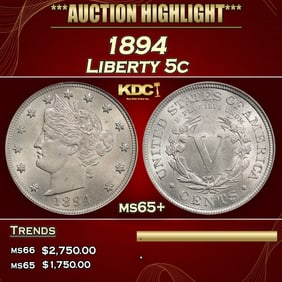 1894 Liberty Nickel 5c ms65+ SEGS