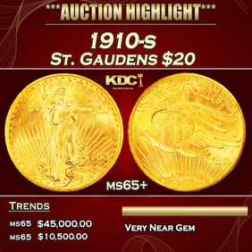 1910-s Gold St. Gaudens Double Eagle $20 ms65+ SEGS