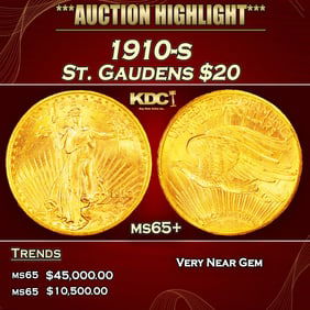 1910-s Gold St. Gaudens Double Eagle $20 ms65+ SEGS