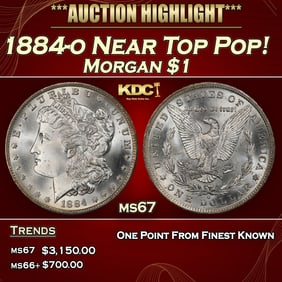 1884-o Morgan Dollar Near Top Pop! $1 ms67 SEGS