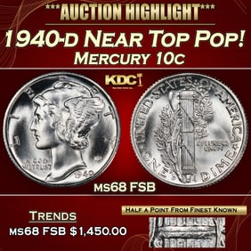 1940-d Mercury Dime Near Top Pop! 10c ms68 FSB SEGS