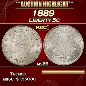 1889 Liberty Nickel 5c ms66 SEGS
