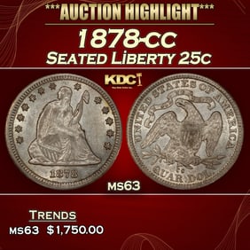1878-cc Seated Liberty Quarter 25c ms63 USCG