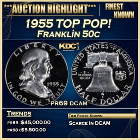 1955 Proof Franklin Half Dollar TOP POP! 50c pr69 dcam SEGS