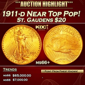 1911-d Gold St. Gaudens Double Eagle Near Top Pop! $20 ms66+ SEGS