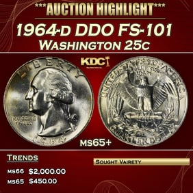 1964-d Washington Quarter DDO FS-101 25c ms65+ SEGS