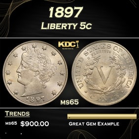 1897 Liberty Nickel 5c Grades ms65